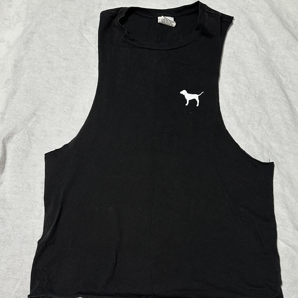 PINK Victoria's Secret Black Sleeveless Top with White Dog Motif